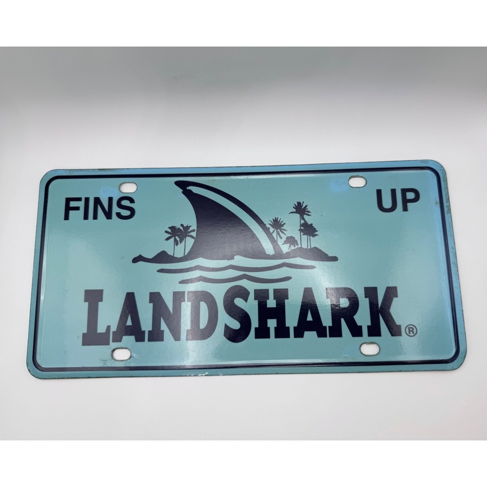 LandShark Lager Fins Up License Plate Sign Tropical Beer Decor Teal Blue